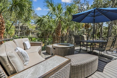 Outdoor patio with fire table