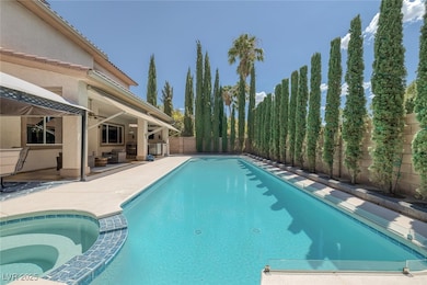 Sparkling blue heated pool and spa