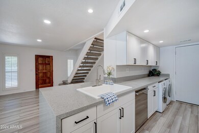 quartz counters with waterfall edge