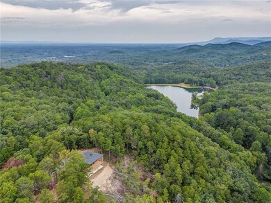 Aerial view of a heavily wooded area and a large body of water