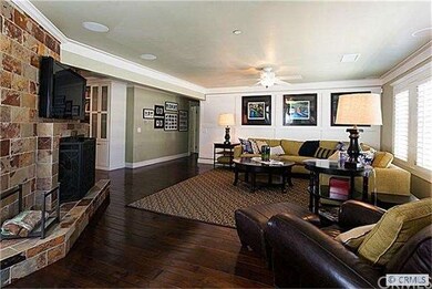 family room with central fireplace