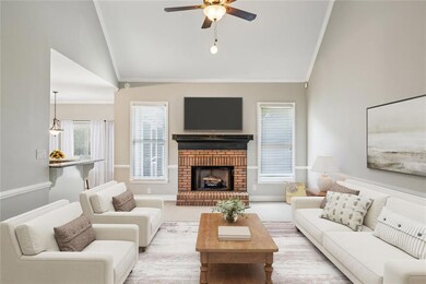 Fireside Living Room with Vaulted Ceiling