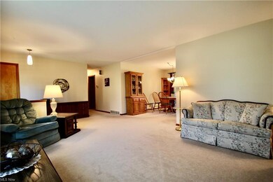 Living room featuring light carpet