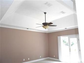 Large master bedroom with trey ceiling and French 