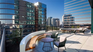 View of patio with a view of city
