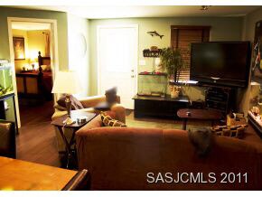 Great room with laminate floor