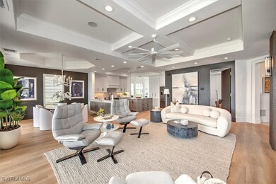 Great room with engineered oak flooring, crown mol