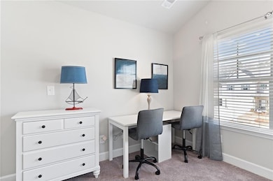 Office space with baseboards, carpet flooring, lof