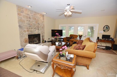 w/ stacked stone fireplace