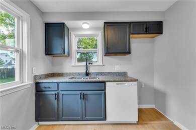 Kitchen featuring plenty of natural light, sink, light hardwood floors, and white dishwasher