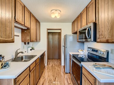 Galley style kitchen with large pantry closet nearby.