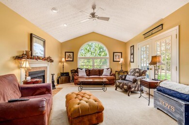 Family Room with Vaulted Ceiling & Fan