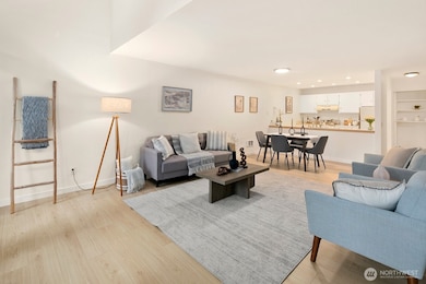 Open floor plan living room space on the lower level.