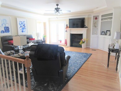 geatroom w/trey ceiling and fireplace