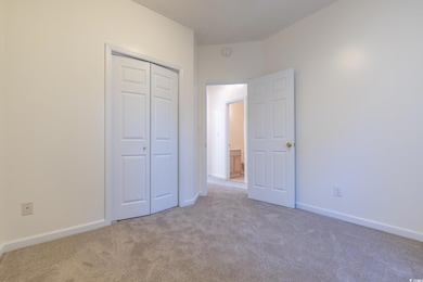 Unfurnished bedroom featuring carpet and a closet