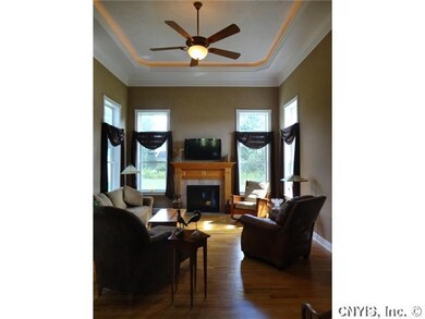 Living Room tray ceiling with light & ceiling fan;