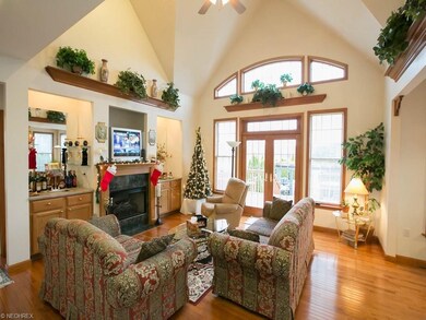 Living Room with Cathedral Ceiling Gas Logs and Wet Sink