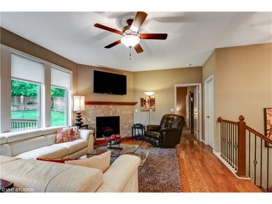 The gas fireplace is showcased in the Great room.