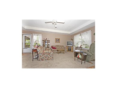 Large inviting living room with raised ceiling, lo