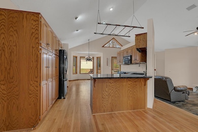 Vaulted ceiling over dining room