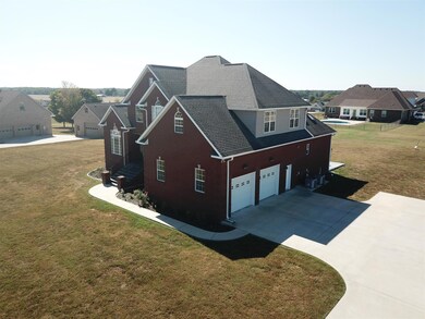 An aerial view shows the beautiful roof line.
