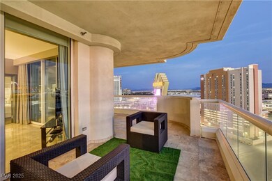 Balcony with a view of city