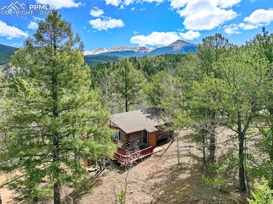 Bird's eye view featuring a view of trees and a mo