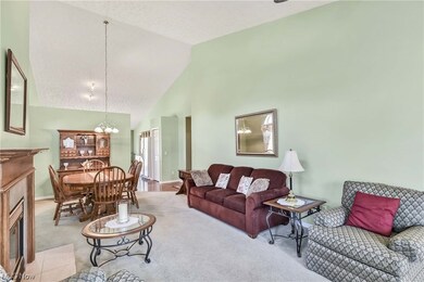 Carpeted living room with a textured ceiling, vaulted ceiling, and a high ceiling