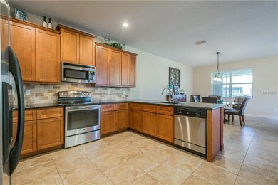 Open kitchen flows to dining area