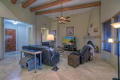 Kiva gas fireplace and travertine floors
