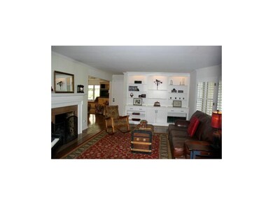 Living room with fireplace, built-ins and plantati
