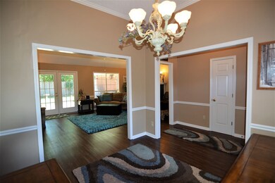 View from the dining room into the great room.