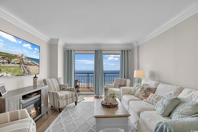 Living room with a water view, a glass covered fir