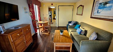 Living room featuring dark wood-type flooring