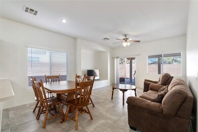 Dining space featuring airy grey tile floors, ceil