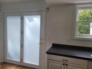 Double frosted door to large deck