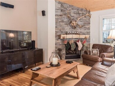 Stacked stone fireplace