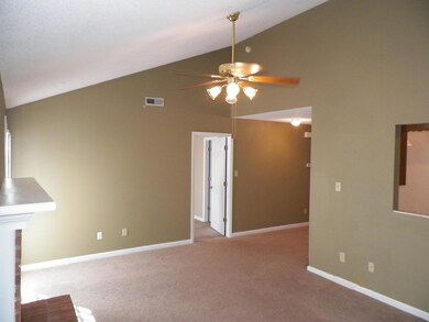 LR w/vaulted ceiling & ceiling fan