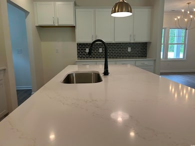 Kitchen with a sink, tasteful backsplash, dark woo