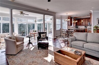 Den/great room to sunroom and kitchen