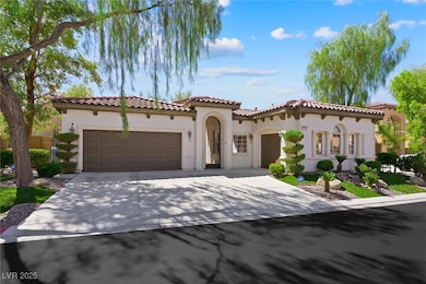 Mediterranean / spanish home with an attached garage, stucco siding, driveway, and a tiled roof