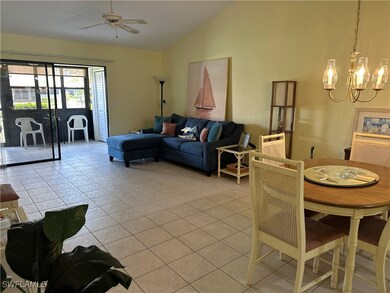 Tiled living room, vaulted ceilings