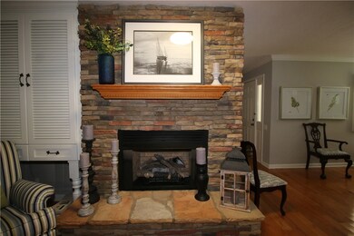 Gorgeous stacked rock fireplace with gas logs!