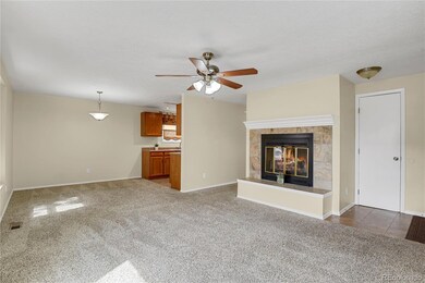 living room with view of dining area