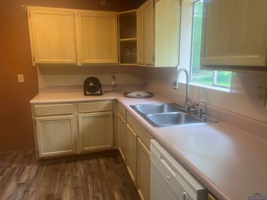 Kitchen with a sink, dishwasher, light countertops, and dark wood-style floors