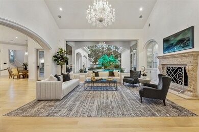 The great room boasts cathedral ceilings, recessed