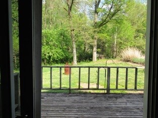 looking out sliding glass door in kitchen