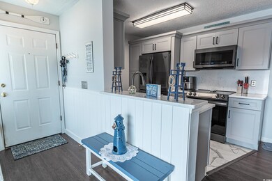 Kitchen with dark wood-type flooring, kitchen peni
