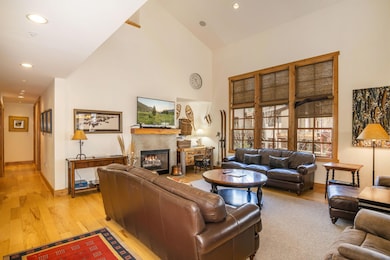 Open living with fireplace