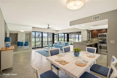 Another version virtually staged for an intimate dining space with limited living room seating-you decide what you need